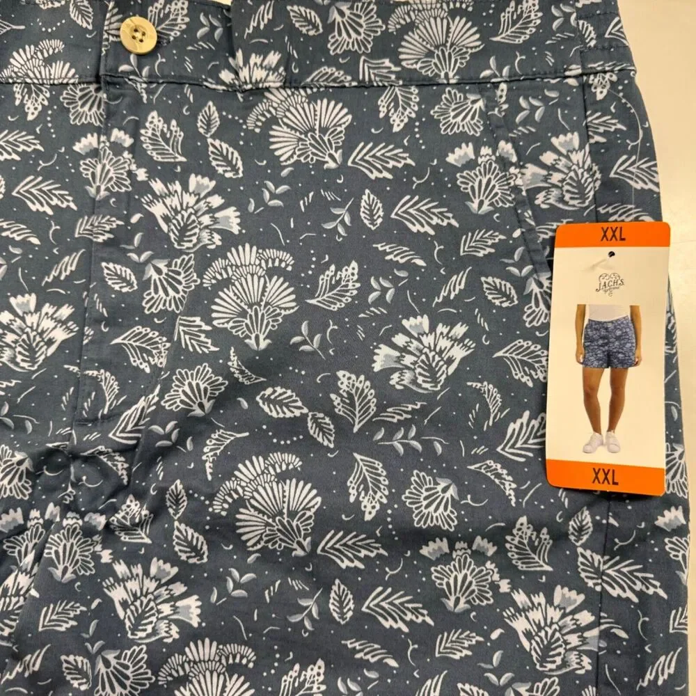 Jachs Girlfriend Women Sz XXL Shorts Blue Floral Chino Printed Midrise - Picture 3 of 5
